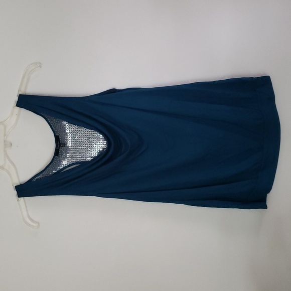 Express Tops - Express teal sequin back cowl neck tank top, sparkle glitzy tank top, Size small